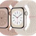 Braided Solo Loop Compatible with Apple Watch Band 38mm 40mm 41mm 42mm 44mm 45mm 46mm 49mm Women Men, Adjustable Stretchy Bands Elastic Sport Strap for iWatch Series 11 10 9 8 7 6 5 4 3 2 SE Ultra 3 2 (Starlight/Pink)