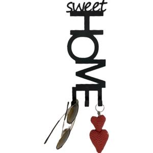 Sweet Home Wall Key Holder with 3 Hooks, Black Metal Decorative Key Hanger, 2 Installation Options