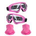 LJDJ Motorcycle Goggles,2 Pack Dirt Bike ATV Motocross Riding Hiking Protective with 2 Pack Neck Breathable Bandana Mask (Rose pink/Clear+mask)