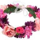 Vivivalue Boho Flower Crown Girl Flower Headband Hair Wreath Floral Headpiece Halo with Ribbon Wedding Party Festival Photos 