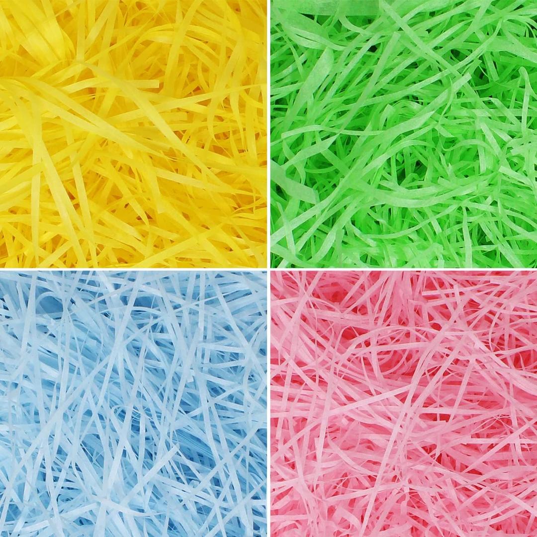 JOYIN 1000g (36oz) Multicolor Rainbow Easter Grass Recyclable Paper Shred Pastel Colors (Pink, Yellow, Sky Blue, and Green) for Easter Hunt/Decor, Basket Stuffers/Fillers, Party Favor