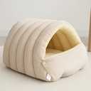 Enclosed Winter Cat House with Removable & Machine Washable Cover, Cozy Cat Cave Bed, 2026 New Upgraded Warm Plush Cushion for Indoor Cats & Small Dogs (Beige)