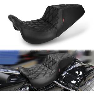 One Piece Rider Passenger Seat Driver Gel Seat Compatible with Harley Touring Street Glide Road Glide Road King Electra Glide 2008-2022 (Black Stitching&Diamond Pattern)