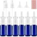 FZENeast Nasal Spray Bottle, 6 Pcs 30ML/1oz Glass Refillable Continuous Fine Mister Spray Bottles, Small Empty Nasal Sprayer with Different Sprayers, Funnels, Travel Clips and Labels(Blue)