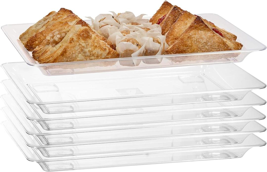Exquisite - 6 Pack Crystal Clear Premium Quality 14.5"x 9.5" Rectangle Plastic Disposable Serving Trays For Parties - Heavy Duty Serving Platter And Serving Trays For Eating (Medium - 14.5" x 9.5")