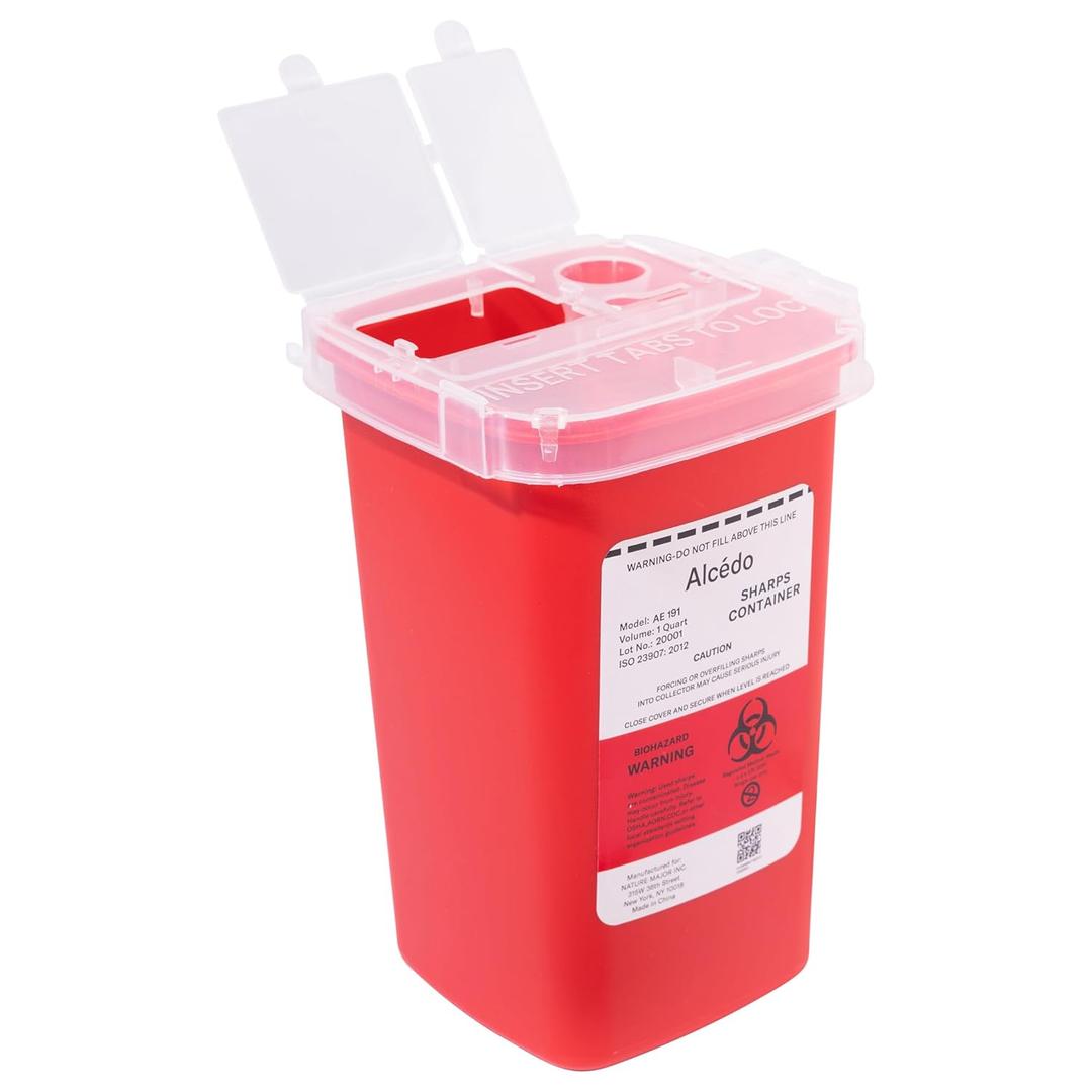 Alcedo Sharps Container for Home Use 1 Quart (1-Pack) | Biohazard Needle and Syringe Disposal | Small Portable Container for Travel and Professional Use Alcedo Sharps Container for Home Use 1 Quart (1-Pack) | Biohazard Needle and Syringe Disposal | Small Portable Container for Travel and Professional Use