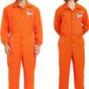 Spooktacular Creations Orange Prisoner Jumpsuit Costume Men, Orange Jumpsuit Women with Name Tag, Halloween Costumes Adult (Orange, S)
