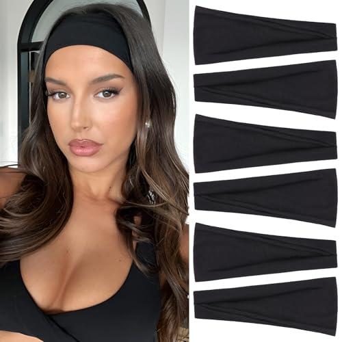 RuiYok Black Headbands for Women 6PCS,Non Slip Head Bands Hair Accessories for Securing Hair,Elastic Hairbands for Yoga Workout Every Day
