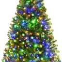 Goplus 5FT Pre-Lit Artificial Christmas Tree, Hinged Spruce Xmas Full Tree with 150 LED Multicolor Lights, 11 Lighting Modes, 600 PVC Branch, Foldable Base, for Indoor Home Office Decoration