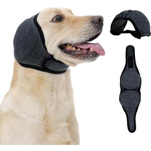 Dog Head Wrap - No Shake Ear Wrap Snood for Noise & Anxiety Relief, Ear Protector with Calming Hoodie, Dog Headband Ear Muffs for Hematoma, Grooming and Drying (Pearl Gray, S(Head Circle:10"-15"))