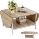 SAYGOER Modern Coffee Table 2-Tier Extended Coffee Tables for Living Room 2-Tier Small Extended Table with Storage White Center Table for Large or Small Spaces, Foldable, Oak, 47.2"D x 23.6"W x 17.7"H