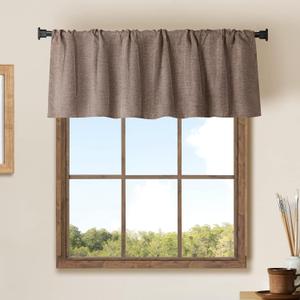 Jola's House 2 Pack Burlap Window Curtain Valances Farmhouse Style Window Treatment Decor Curtains Rod Pocket Valances for Kitchen/Living Room 16" x 56" (Coffee)