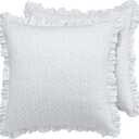 Laura Ashley - Euro Shams, 100% Smooth Cotton with Envelope Closure & Ruffled Edges, Throw Pillow Cover for Bed or Couch, Oeko-Tex Certified (Chloe Blue, 2 Pack)