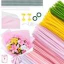 600PCS Pipe Cleaners Craft, Pipe Cleaner Bulk Flower Kit, 6 Colors Chenille Stems Flower Making Kit with Floral Wires, Gardening Tape, Stamen, Floral Wrapping Paper & Ribbon for Art and Craft Supplies