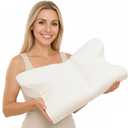 COMFILLOW Cervical Neck Pillow for Pain Relief, All Season Memory Foam Pillow with Dual Height Design & Arm Cradle, Support for Side, Back, Stomach Sleepers (Snow White)