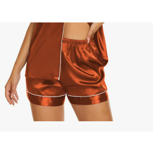Ekouaer Silk Pajama Womens 1 Piece Sleepwear Soft Button Down Loungewear Satin Pjs Shorts Lounge, Medium