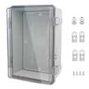 IP67 Waterproof Junction Box, ABS Plastic Electrical Enclosure with Stainless Steel Latch, Hinged Cover Electric Box with Mounting Plate, Wall Brackets & Cable Glands 300x200x130