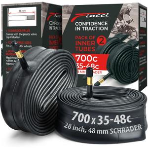 Fincci Pack Inner Tubes 700c x 35c - 40c - 48c with 48mm Presta-Schrader Valve - 700c Bike Tube for Gravel, Urban, Road,Touring, Hybrid, E Bikes - 28 inch Tubes Butyl Rubber for Wheels 622