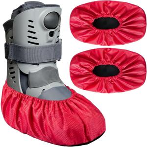 Shyyween 2 Pcs Air Cam Walking Boot Covers for Medical Fracture Waterproof Cast Boots Shoe Covers for Broken Foot Ankle Recovery Protection Machine Rain(Red,Medium)