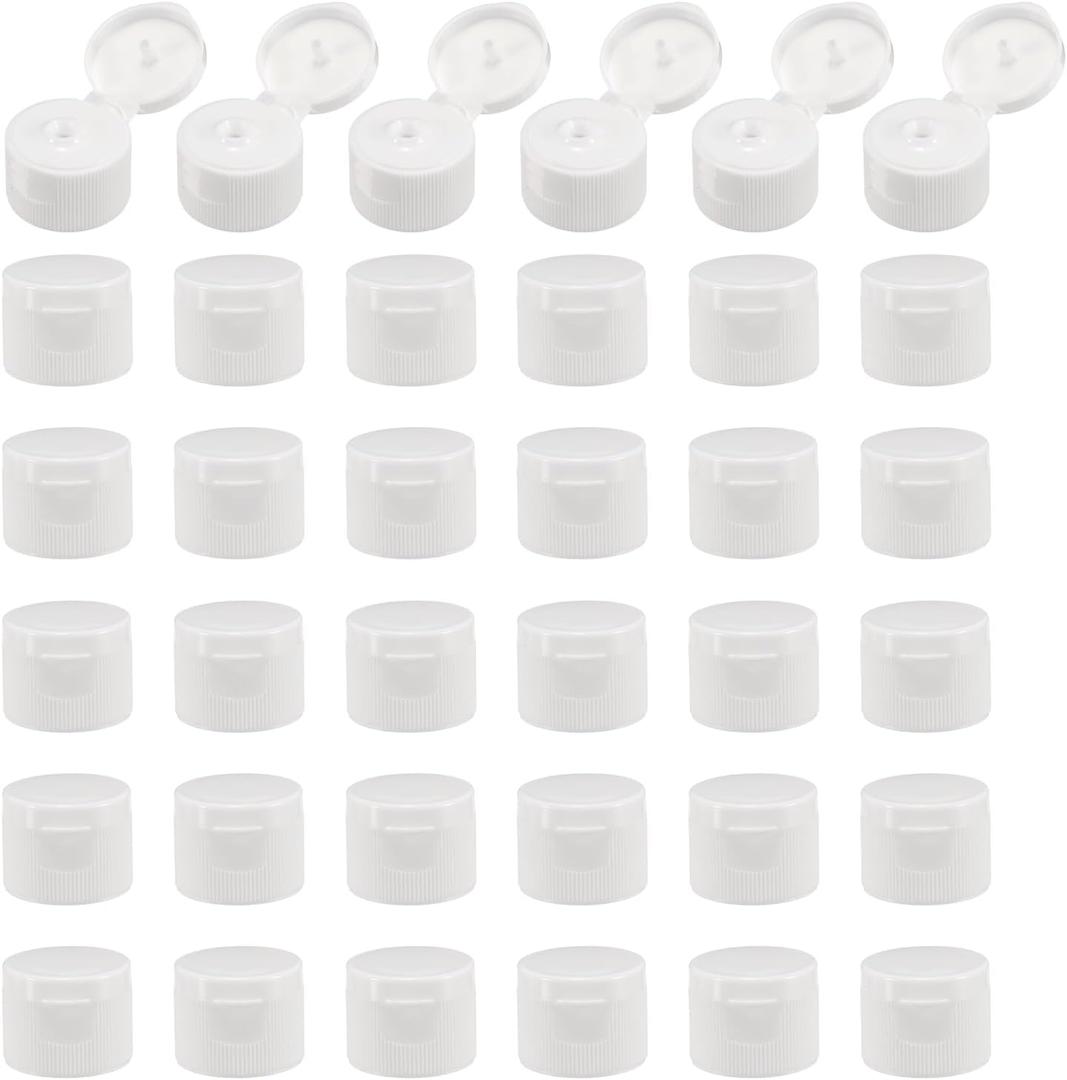 Uxcell 36pcs 24/410 Flips Top Caps for Squeeze & Refillable Bottles, Non-Spill Reusable Plastic Lids, White