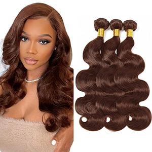 Chocolate Brown Body Wave Human Hair Bundles 20 22 24 Inch #4 Body Wave Bundles Unprocessed Brazilian Mixed Length Brown Bundle Hair Extensions 50 Gram Per Bundle