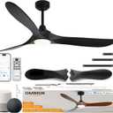 60 inch Outdoor Ceiling Fans with Lights,Smart Wood Ceiling Fan for Alexa,Google & APP Control,Indoor/Outdoor,3 Blades,3CCT Dimmable,Black Walnut,Downrod Mount for Patio Porch