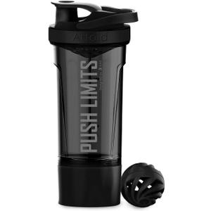 Artoid Mode Fitness Workout Sports Protein Shaker Bottle 24-Ounce, Dual Mixing Technology with Shaker Balls & Mixing Grids Included, Twist and Lock Protein Box Storage Included (Stone Gray/Black)