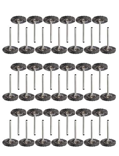 JIUNENG 50Pcs 25mm Stainless Steel Wire Wheel Brush Sets T-Type with 1/8 Inch Shank Polishing Wheels Rotary Tool for Cleaning,Deburring and Surface-Finishing