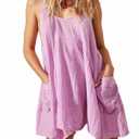 codcm Womens Summer Sleeveless Mini Dress U Neck Backless Flowy Short Dress Casual Beach Sundress with Pockets(Purple,Medium) (Purple, M)