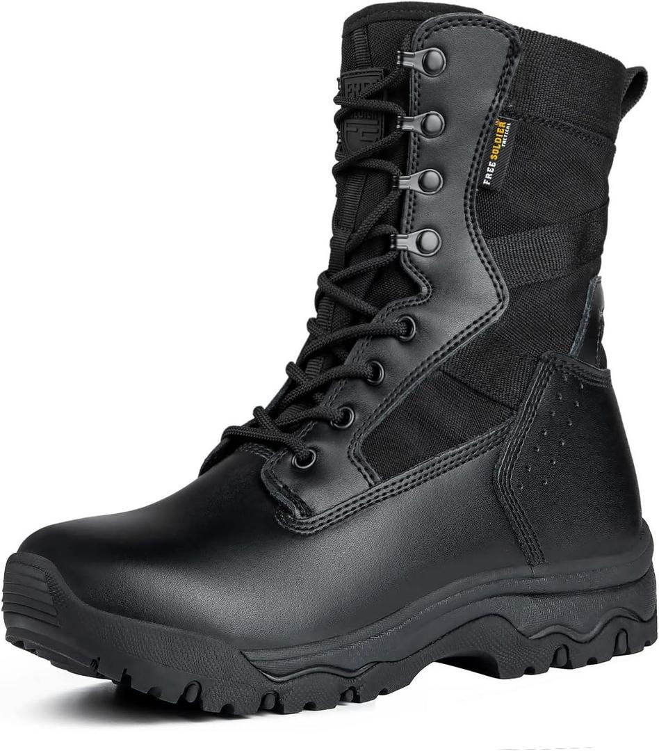 FREE SOLDIER Womens Tactical Boots 8 Inches Lightweight Combat Boot Durable Military Work Outdoors Boots Desert Boot for Women (7.5, Dark Black)