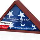 DecoWoodo 3'x5' American Flag Display Case (Not for 9.5'x5' Burial Flag), Wooden Flag Shadow Box for Military Veterans with HD Tempered Glass, Wall-Mounted Triangle Flag Frame, Mahogany