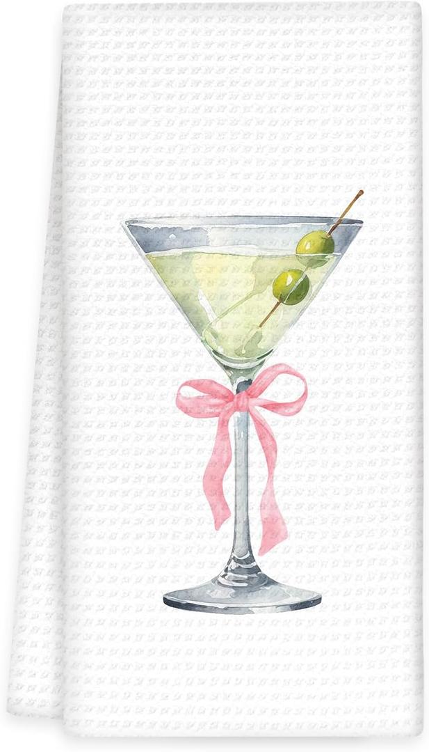 Martini Decor Bow Kitchen Towels, Gifts for Martini Lovers Hand Towels, Pink BowMartini Dish Towel Tea Towel for Kitchen Home Bar Decorative, Coquette BowMartini Bar CartDecor, 16x24In