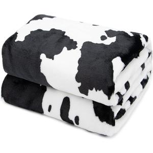 Cow Print Blanket Warm Plush Cute Black Cow Throw Blanket Soft Fleece Flannel Lightweight Throw Blankets Sofa Couch Bed Travel Cow Bedding Room Decor for Kids Teens Adults 40"x50" (40x50INCH(100 x130 cm))
