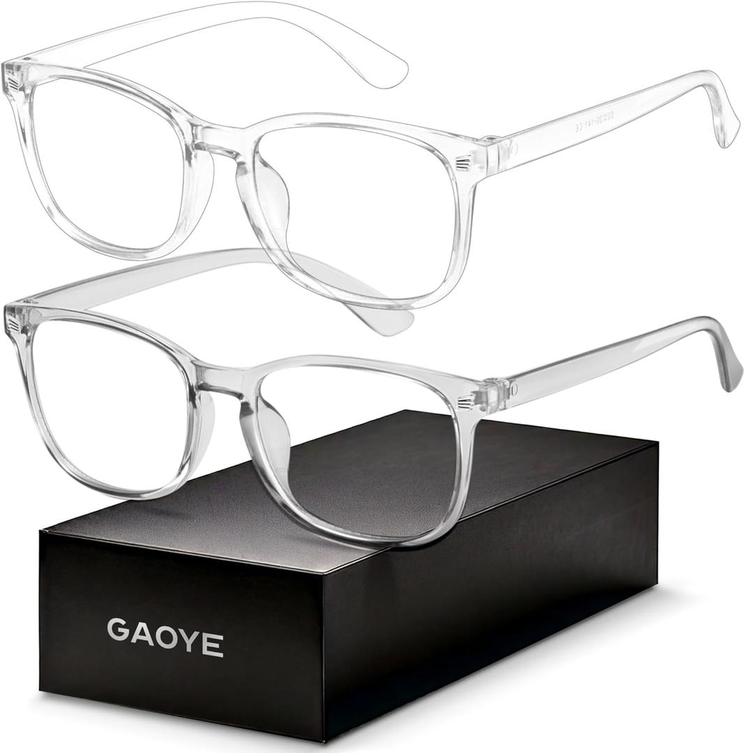Blue Light Blocking Glasses - Fashion Square Eyeglasses, Anti UV Ray Computer Gaming Glasses Blue Blockers for Women/Men (Transparent & Transparent Grey)