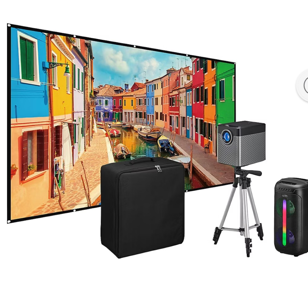 iLive Cinema Pop Up Movie Kit, Projector, Projection Screen, Bluetooth Speaker, Tripod Bundle