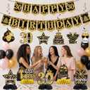 30th Birthday Decorations - 12 PCS Black Gold Happy 30th Birthday Banner 30th Hanging Swirls Streamers Surprise 1996 Honeycomb Centerpieces Table Decorations for Birthday Party Supplies Favors