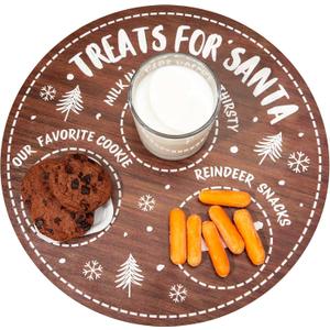 Santa Cookie Plate, Wooden Christmas Eve Treats for Santa Board, Santa Tray for Milk, Cookies and Carrot, Reindeer Snack Plate for Holiday Celebration, Christmas Table Decoration, Holiday Home Decor