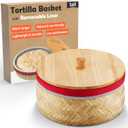 Tortilla Warmer Basket w Removable Insulation Liner, 9.4'' Large Bamboo Taco Warmer w Wooden Lid - Cotton Tortillas Warmer Pouch Microwavable, Lightweight & Durable Container For Bread Roti - Tall