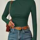 ZESICA Women's Long Sleeve Tops Mock Neck Ruched Tight Shirts 2026 Spring Trendy Outfits (Green, S)