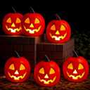 6 PCS 8.5 Inch Halloween Plastic Jack O Lantern Pumpkins Face LED Lighted Battery Operated Pumpkin Decoration Light Up Jack-o Lantern for Indoor Yard Lawn Garden Party Outdoor Porch (Orange)