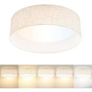 Hamilyeah 16 inch LED Flush Mount Ceiling Light, 24W Kitchen Lighting Fixture Ceiling Mount with Fabric Shade, Dimmable Drum Ceiling Lighting Fixture 5CCT for Bedroom, Bathroom, Living Room, Kitchen