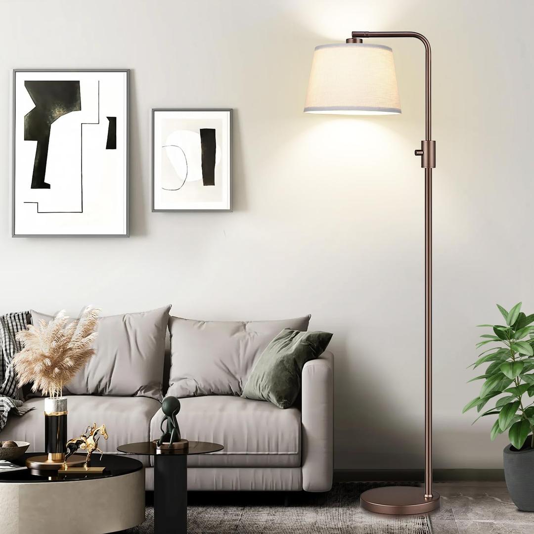 Nintiue [Upgraded] Dimmable Floor Lamp, 1000 Lumens LED Edison Bulb Included, Modern Arc Standing Tall Brown Floor Lamp for Living Room Bedroom Office Dining Room (Brown-Beige Linen Shade)