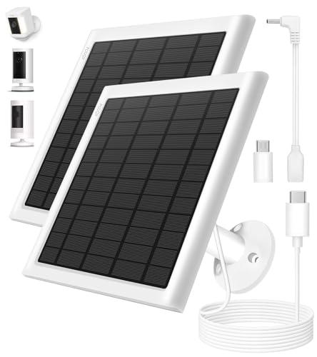 8W Solar Panel for Ring Camera, 2-Pack Solar Panel Charger Compatible with Ring Stick Up Cam Battery, Spotlight Cam Battery, Includes Barrel Plug to USB-C Adapter, IP65 Waterproof, 10ft Cable