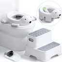 Baby Potty Training Seat with Step Stool, Potty Training Toilet for Baby to Toddler with Trash Bags and Spout Extender, Kids Portable Potty and Step Stool Set (Combo Pack)