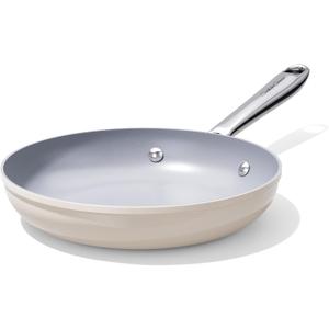 CookinCraze Nonstick Ceramic Frying Pan 10" Non Toxic Cooking Skillet for Eggs Pancakes & Stir Fry, Even Heat Distribution, PTFE/PFOA/PFAS Free, All Cookops Compatible, Stainless Steel Handle, Cream