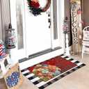 American Flag Floral Wreath Patriotic Welcome Mat 17"x30", Non-Slip Absorbent Indoor Outdoor Doormat for 4th of July & Independence Day Decor