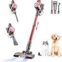 Cordless Vacuum Cleaner,Vacuum Cleaners for Home with Super Suction,Lightweight Stick Vacuum with 35 Mins Runtime,Rechargeable Cordless Vacuum for Carpet, Tile, Pet Hair, Hardwood Floors(Red)