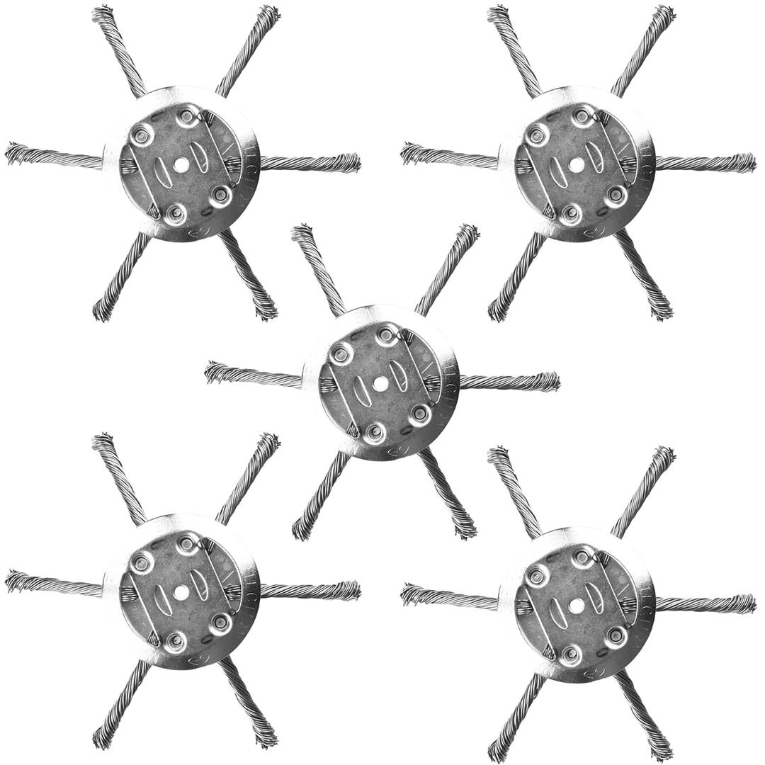 5 Pack 6" x6 Blades Steel Wire Rotary Brush Cutter Trimmer Head Sets Weeds Blade Cutter with Universal Adapter Kit Compatible with String Trimmers, Moss Grass Rust Removal, Gardening Lawnmower