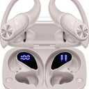 PocBuds Bluetooth Headphones Wireless Earbuds 80hrs Playtime Wireless Charging Case Digital Display Sport Ear Buds with Earhook Deep Bass IPX7 Waterproof Over-Ear Earphones for Phone Laptop Beige