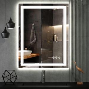 LED Bathroom Mirror, 24x32 Inch Gradient Front and Backlit Vanity Mirror with Lights, 3 Colors Dimmable CRI>90, IP54 Enhanced Anti-Fog, Hanging Plates Bathroom Mirror with Lights
